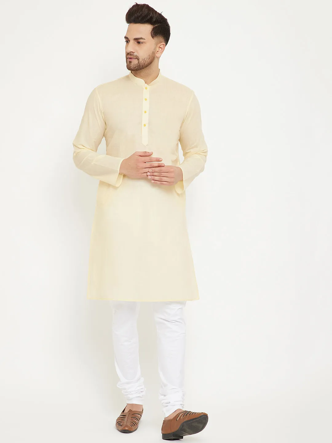 VASTRAMAY Men's Cream & White Kurta Set