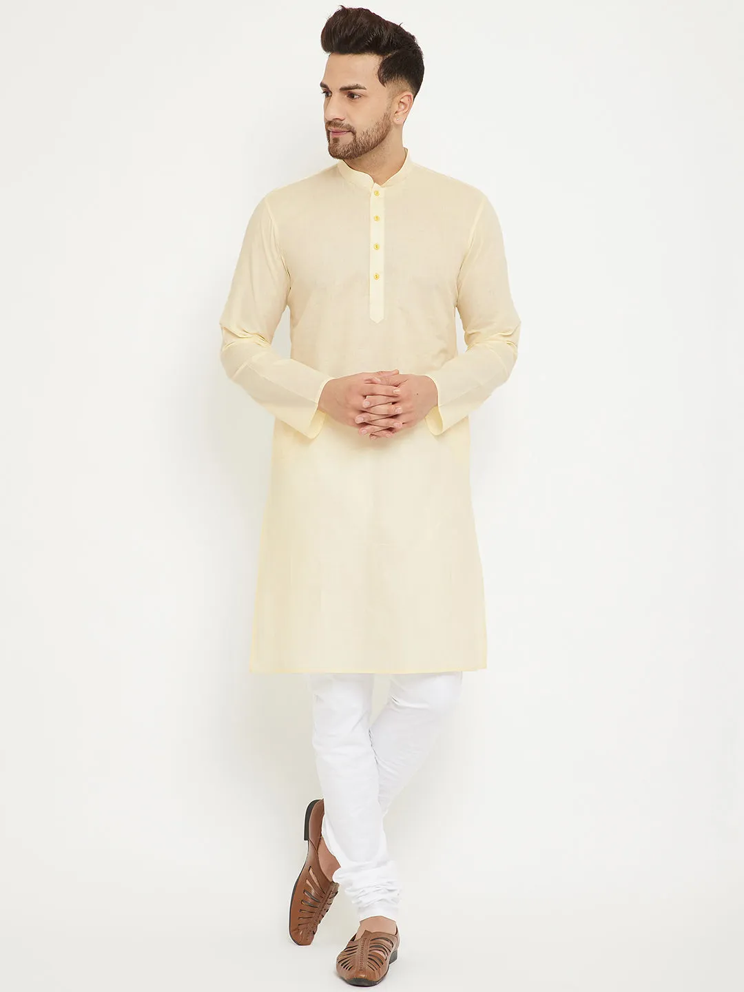 VASTRAMAY Men's Cream & White Kurta Set