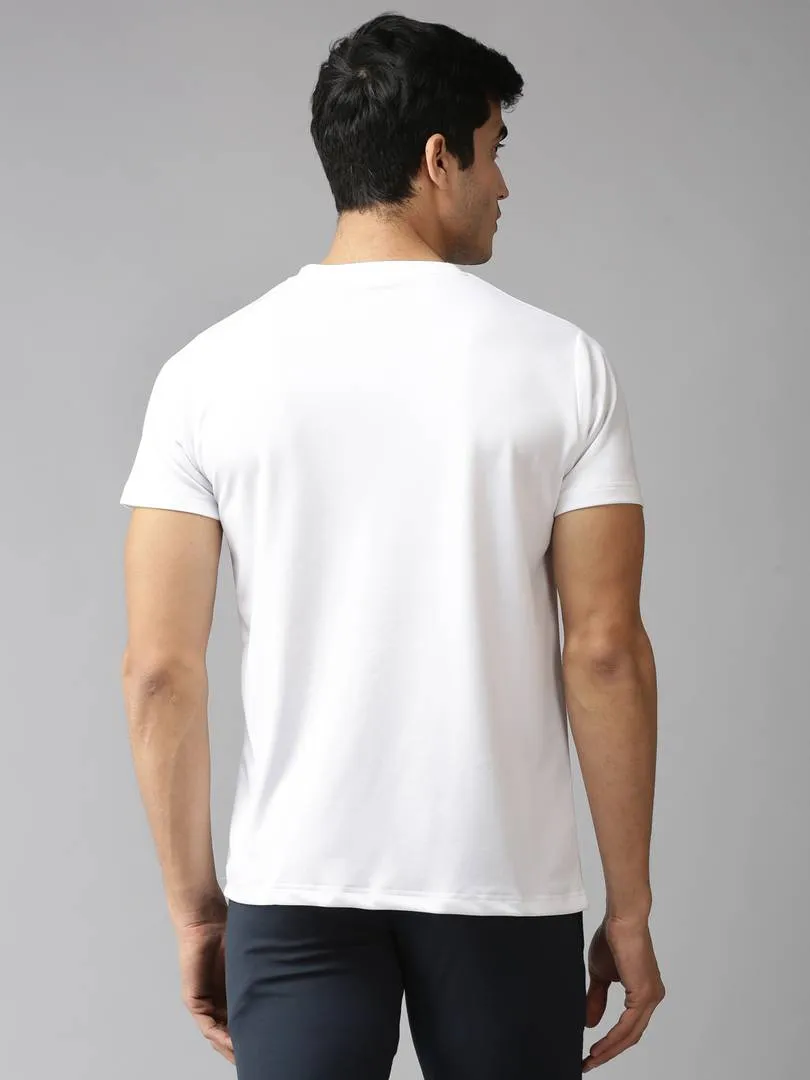 White Solid Polyester Round Neck Tees