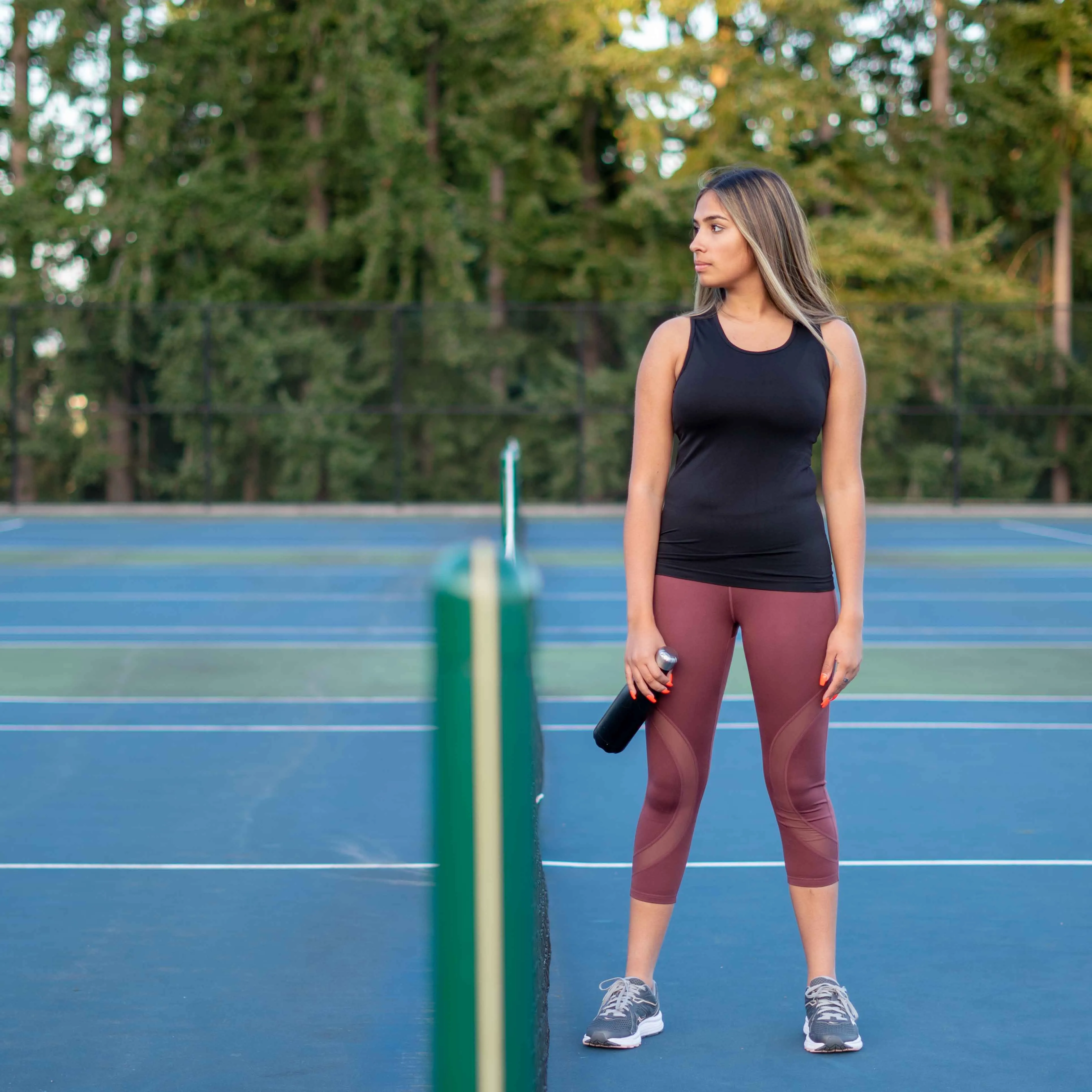 Wine Color Circular Mesh Accent Capri Bottoms