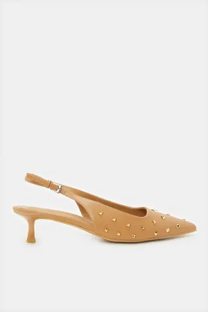 Women Beige Sling Back With Studs Upper