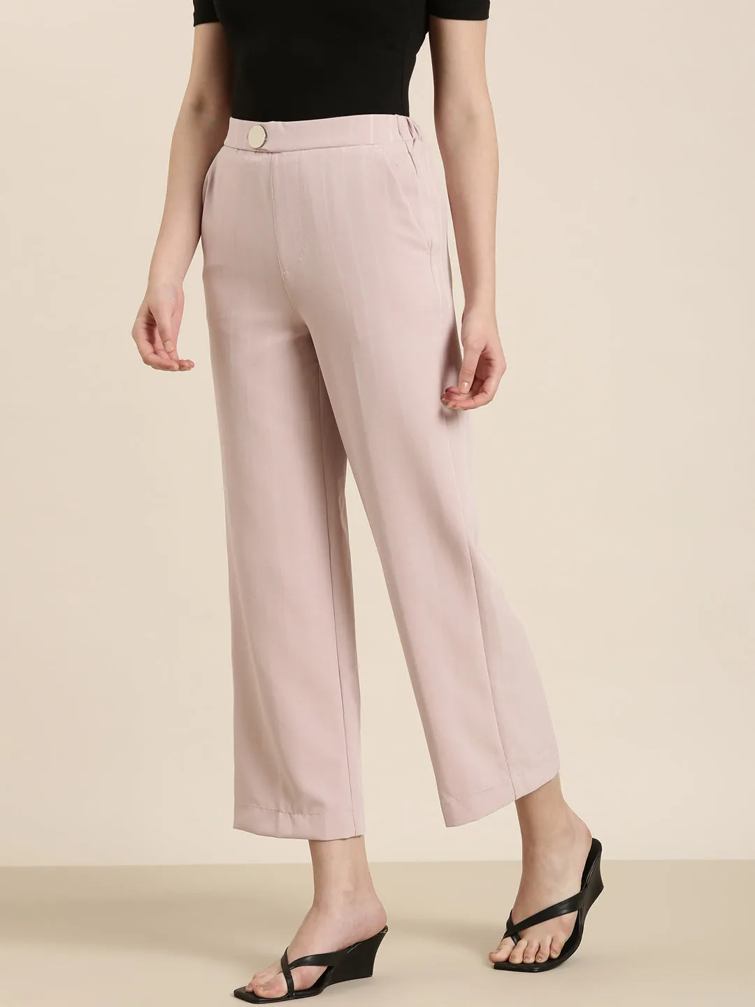 Women Pink Striped Parallel Trouser