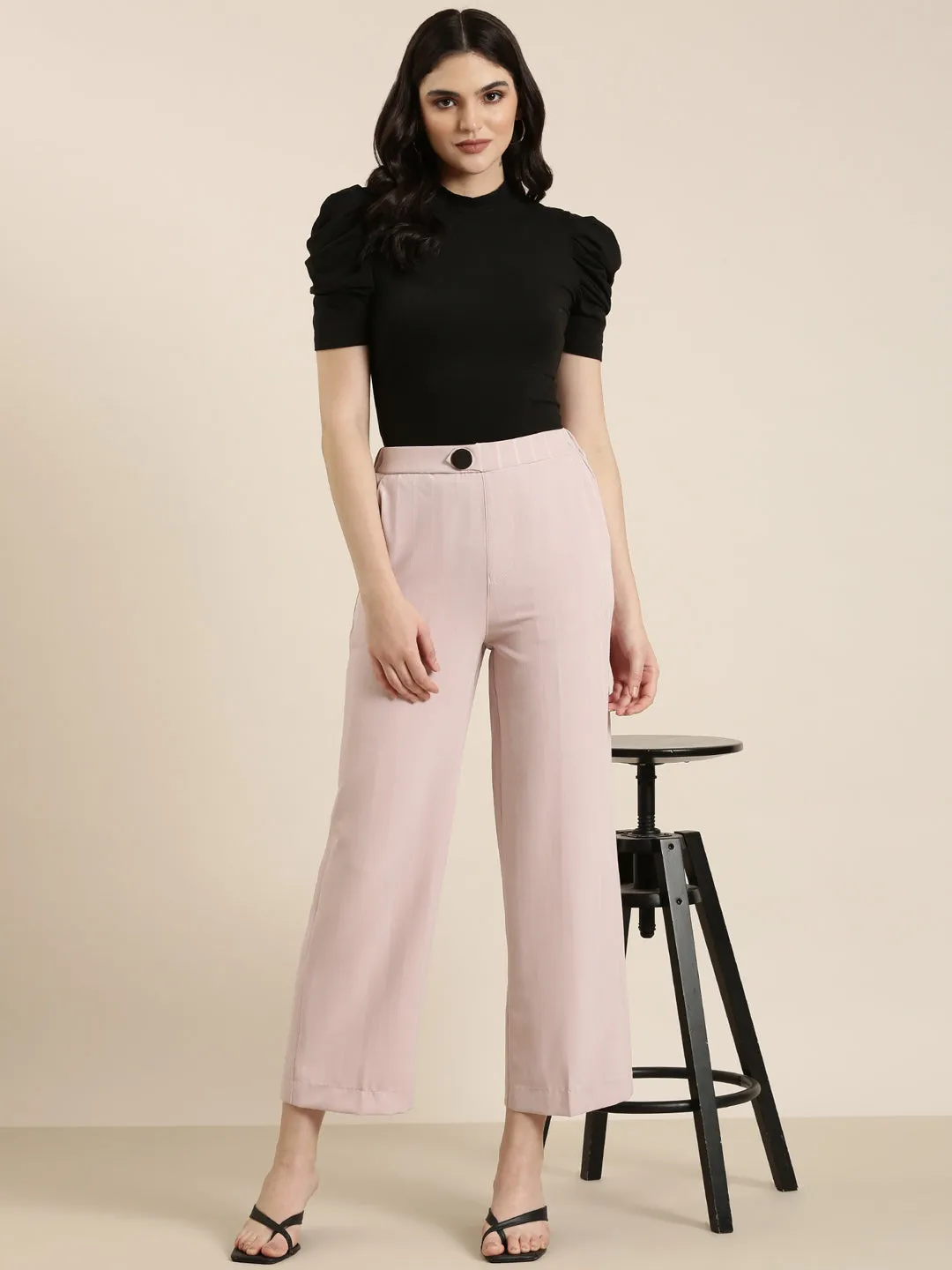 Women Pink Striped Parallel Trouser