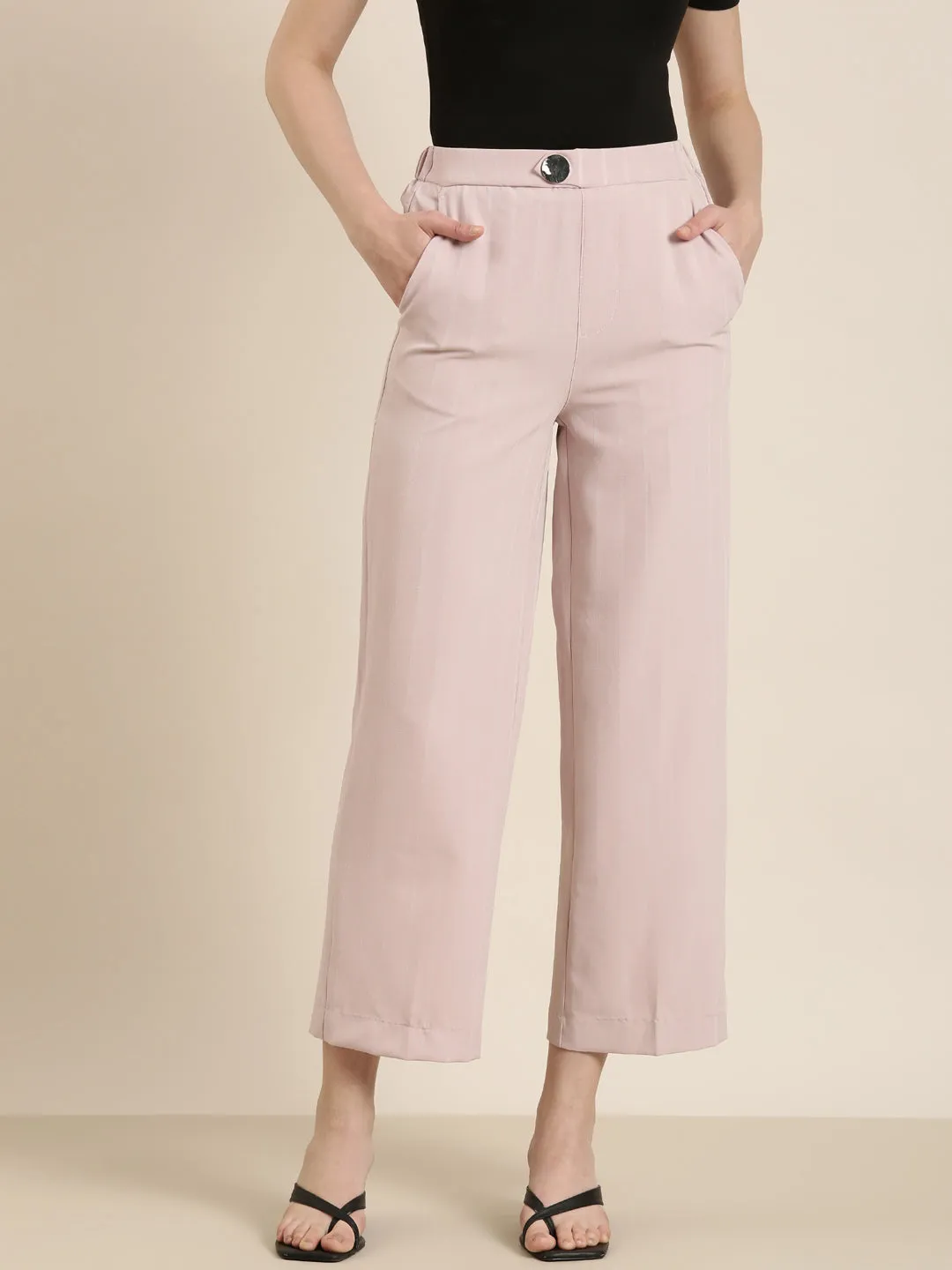 Women Pink Striped Parallel Trouser