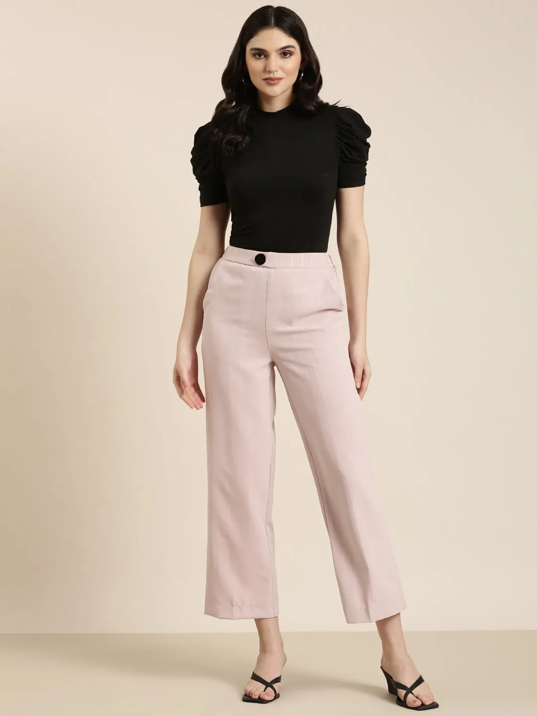 Women Pink Striped Parallel Trouser