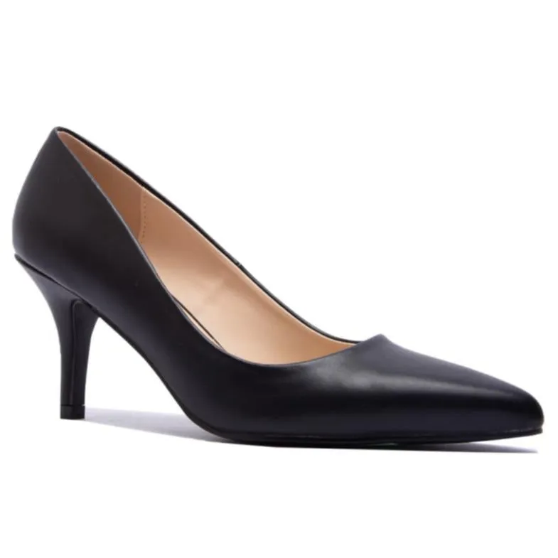 Women Single Sole Pointed Toe Slip On Pumps - Black