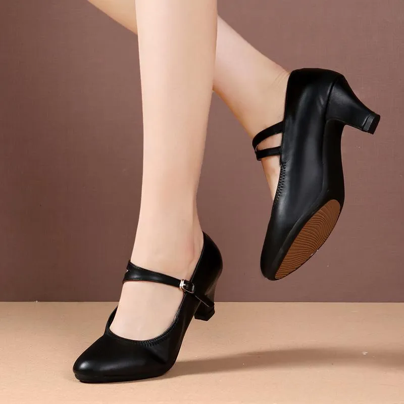 Women's Leatherette 5cm Heels With Buckle Character Shoes