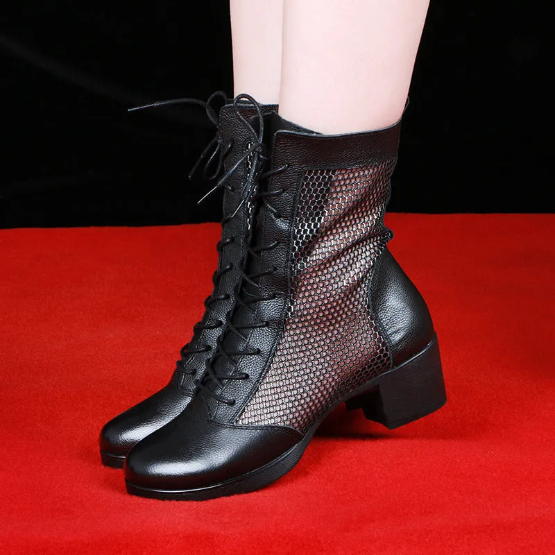 Women's Leathers Mesh 5cm Heel Jazz With Lace-up Dance Boots Jazz Dance Shoes