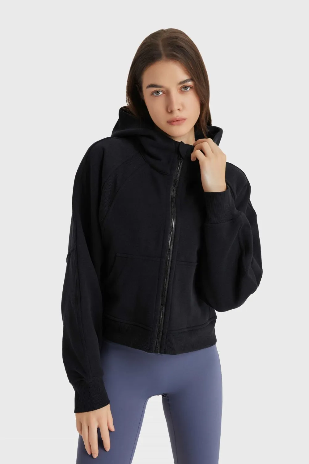 Zip Up Thumbhole Hooded Sports Jacket