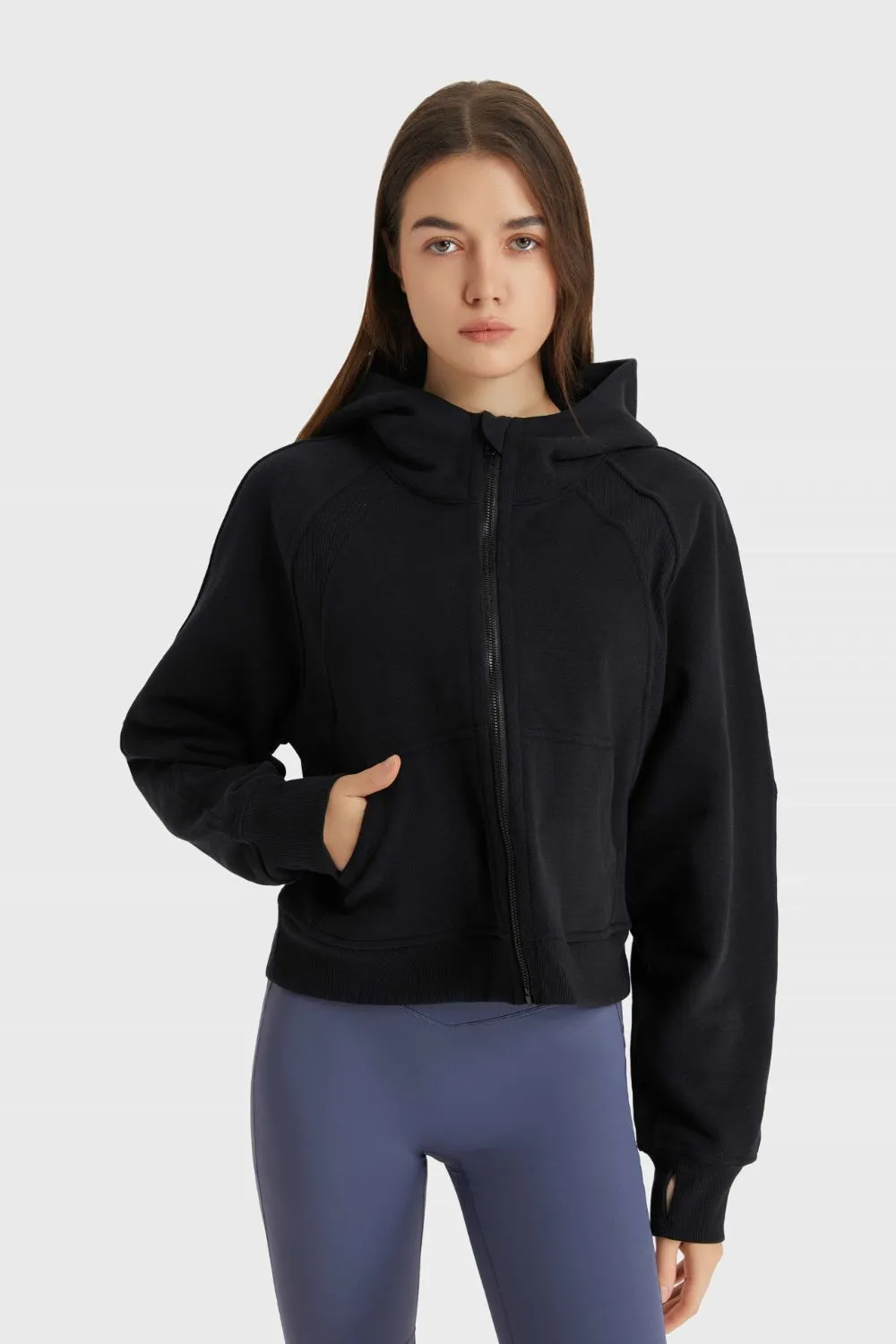 Zip Up Thumbhole Hooded Sports Jacket